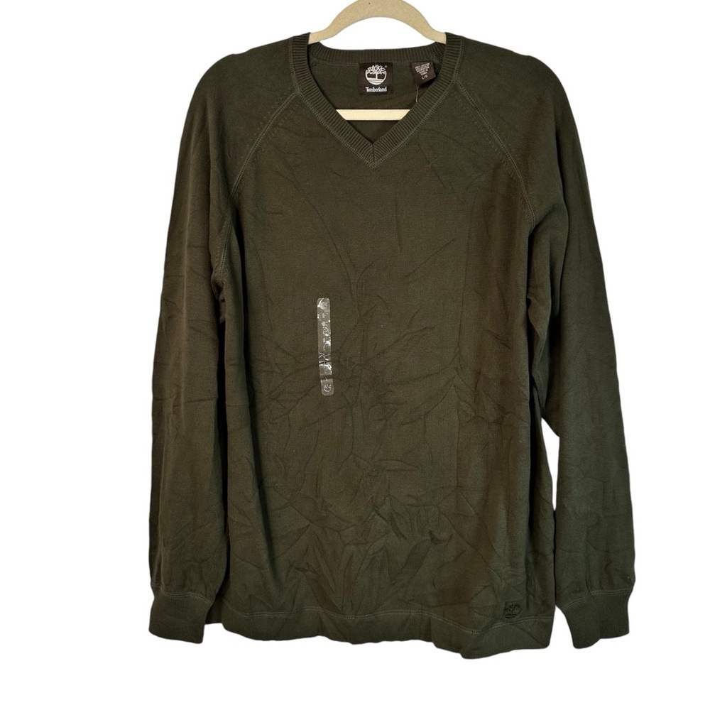 Timberland Knit Sweater Size Large V-Neck Green Casual Long Sleeved Layers Cozy